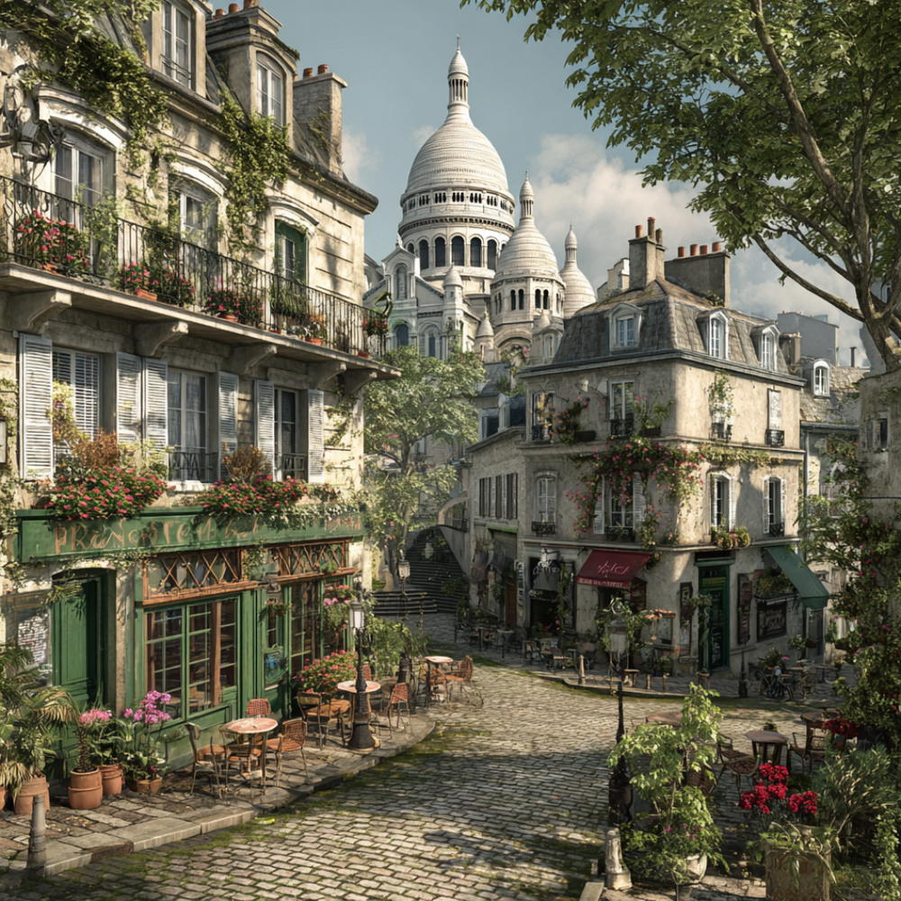 フランス パリ モンマルトルの風景 喫茶店で人気 セーヌ川沿い販売店で