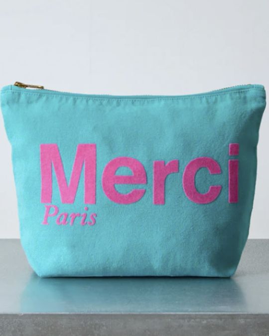 Merci-pochette :ベルベットロゴ付きMerciポーチ 丈夫で使いやすい日常