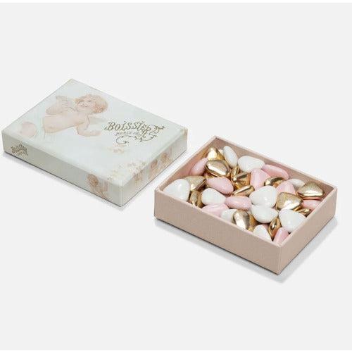 チョコレート＆ゴールドハートドラジェ：華やかな味わい、愛と幸せを表現する特別なスイーツ。